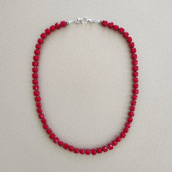 RED CUBE JADE NECKLACE--18" - Picture 2 of 2